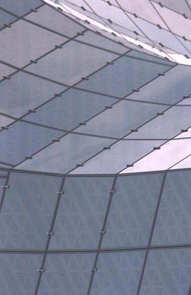 Closeup of special glass anchorages